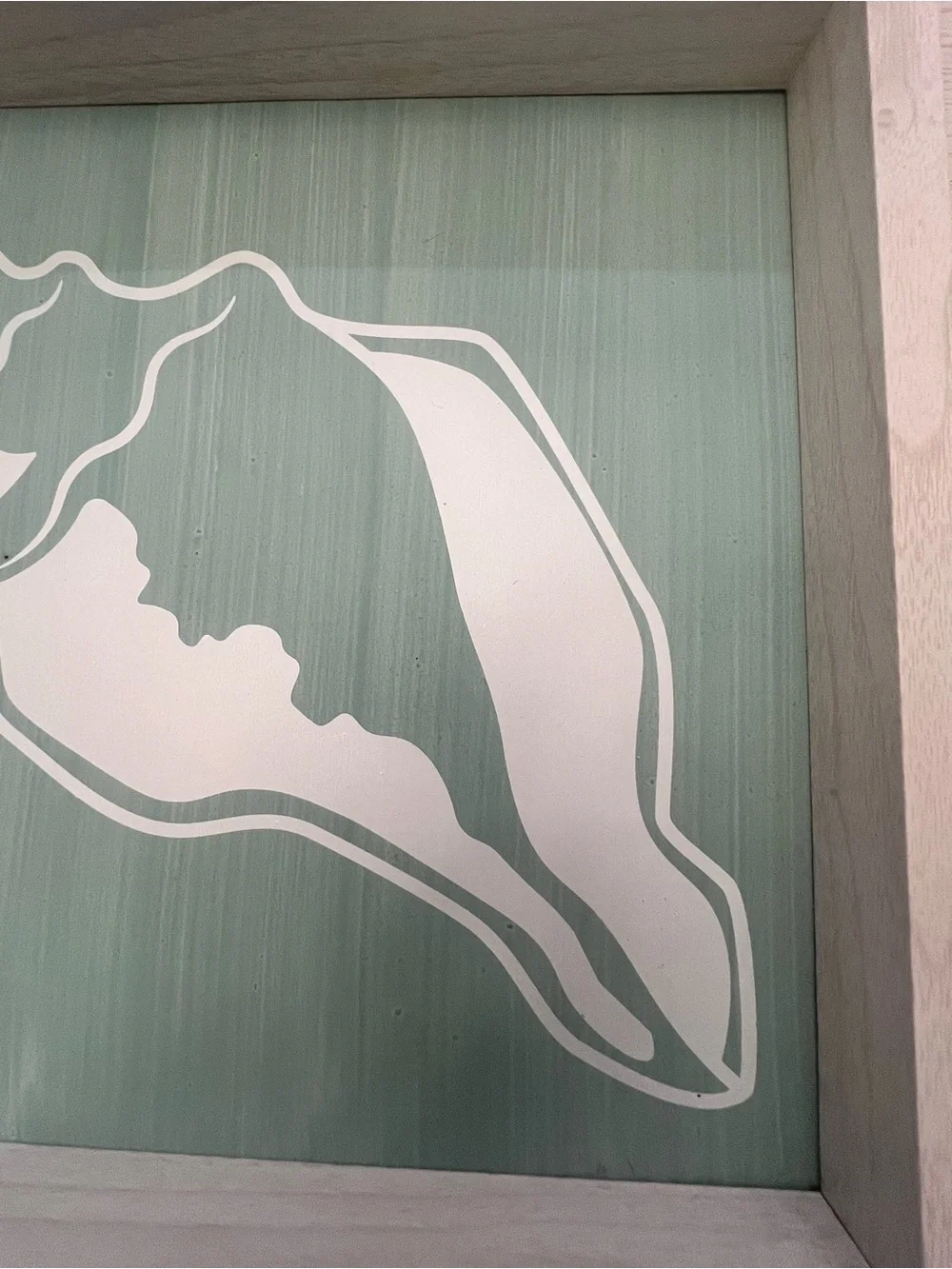 Coastal Conch Shell Framed Wall Decor White on Blue/Green Distressed Back - 10”